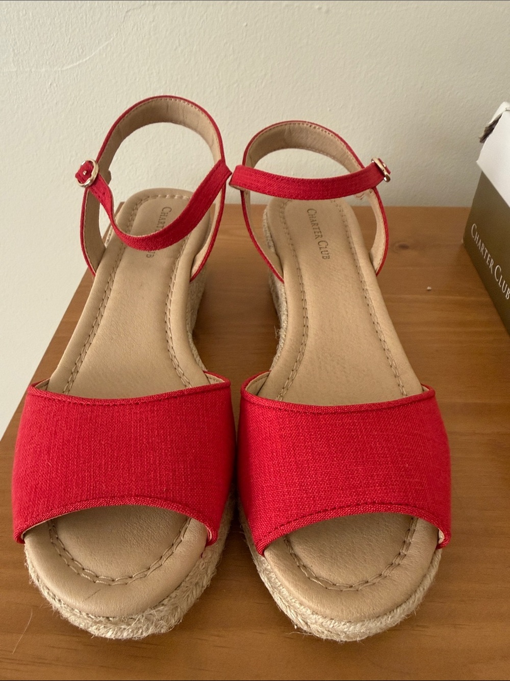 Charter Club Red Canvas Espadrille Wedge Sandals with Ankle Strap
